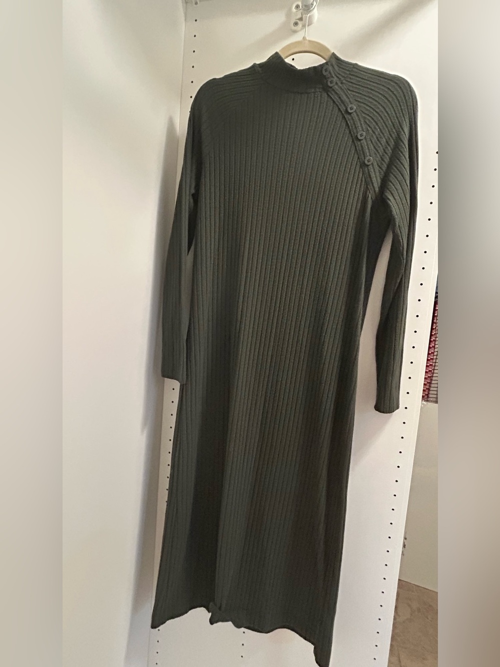 Time and Tru Olive Ribbed Button-Shoulder Maxi Dress